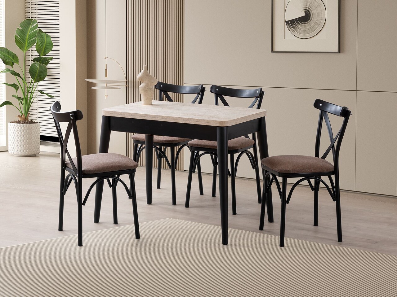Masa extensibila, Hanah Home, Dolunay, 100x75x60 cm, PAL, Travertin / Negru - imagine 3